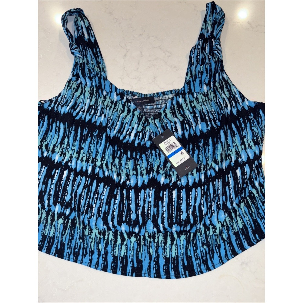 NWT Tommy Hilfiger‎ Bermuda Blue Sleeveless Blouse Tank Top Cropped XL  $59